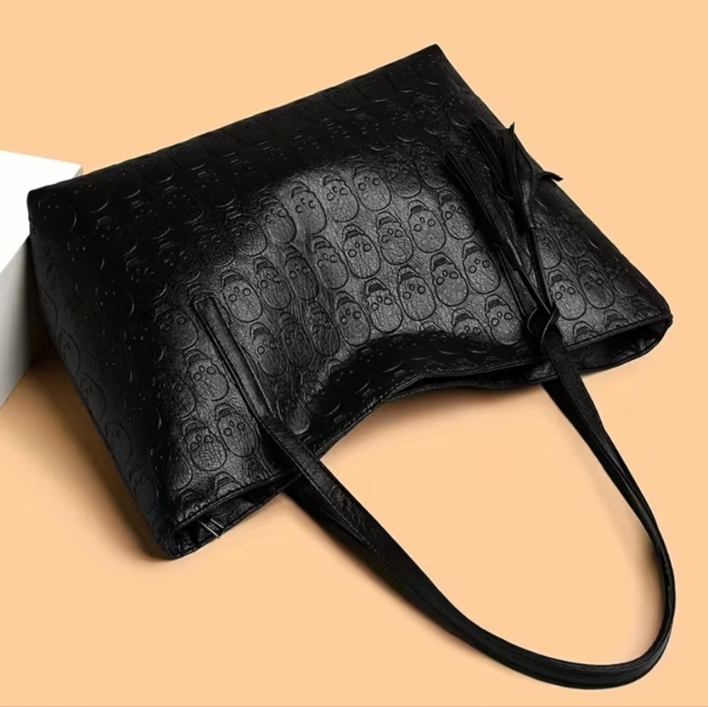 Women's PU Leather Skull Gothic Style Tasse Large Capacity Tote Shoulder Purse - Picture 9 of 10